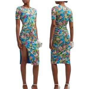 Black Halo Delina Ruched Floral-Print Sheath Midi Dress Brushed Bloom NWT Size 2